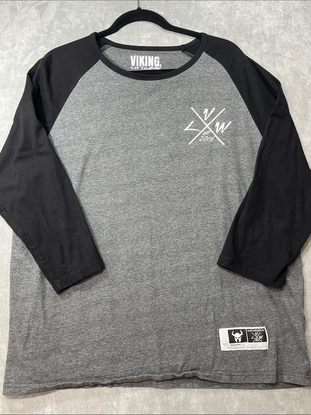 Viking Liftwear Men’s XL Raglan 3/4 Sleeve Gym Graphic Shirt